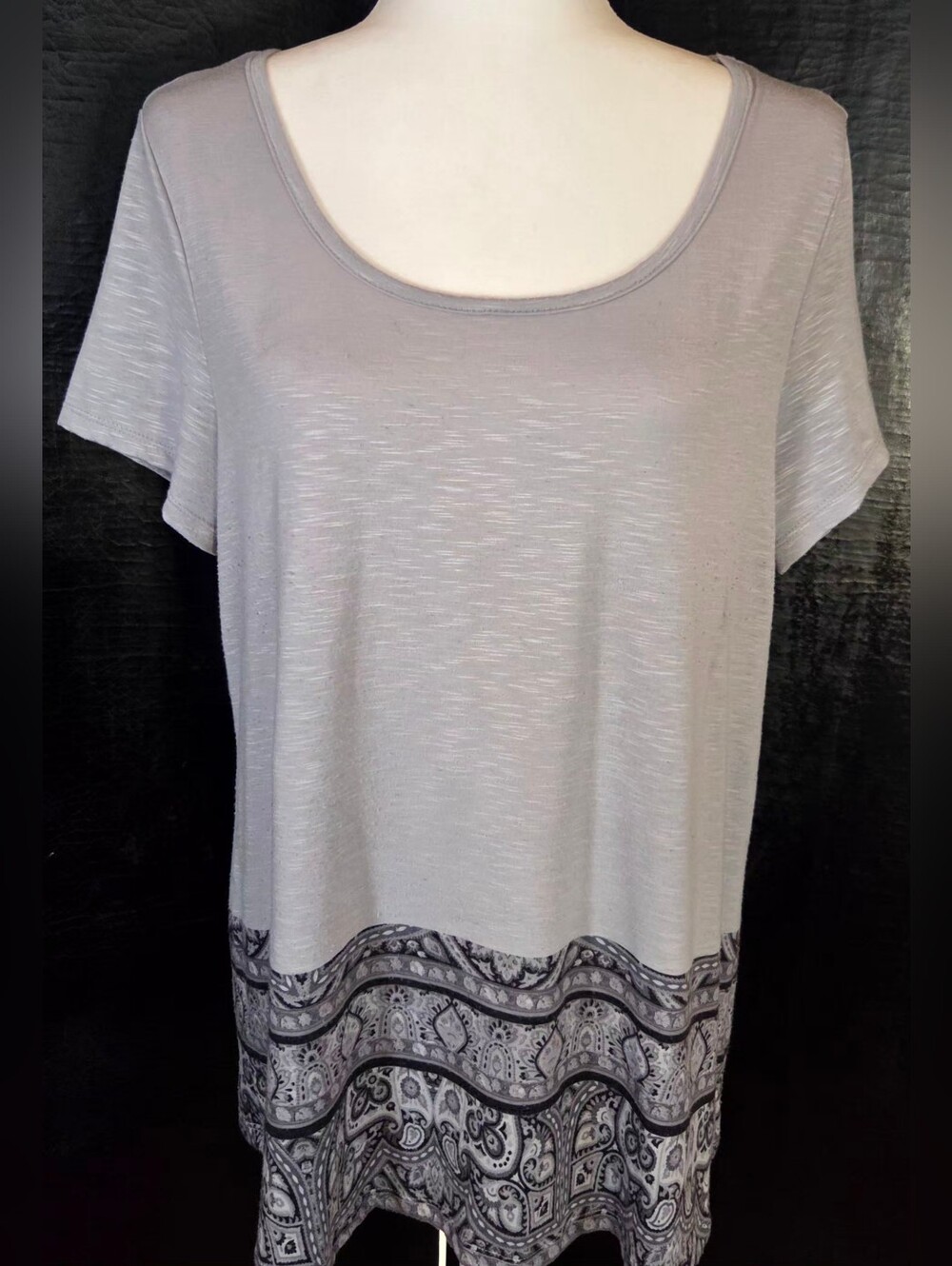 One World Live & Let Live Gray Space Dye Scarf Top Set M - Picture 3 of 16